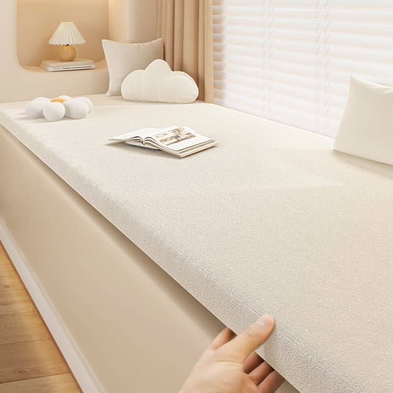 【Spring Never Late】Modern Simple Bay Window Cushion, Teddy Fleece Sponge Removable Washable Tatami Balcony Mat