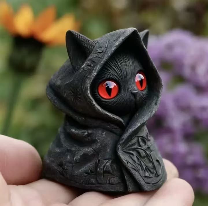 New cross-border product Mysterious Hooded Cat Fiqurine Gothic black cat statue wearing a cloak
