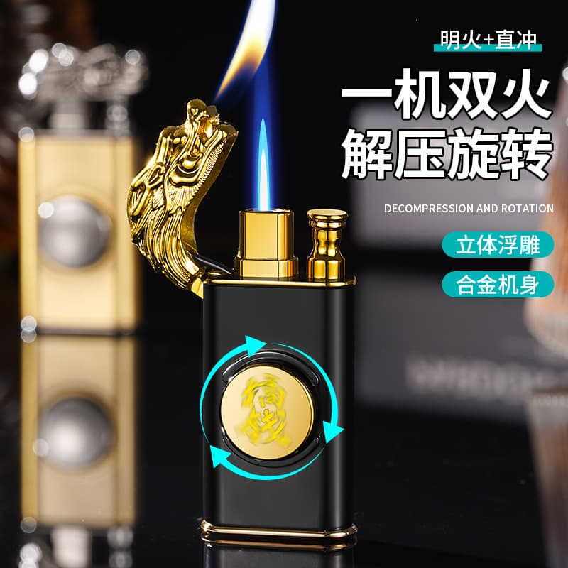 Trendy Torch Lighter Direct Flame and Soft Flame Switchable Dual Flame Cigarette Lighter Rotating Fidget Stress Relief Lighter Wholesale