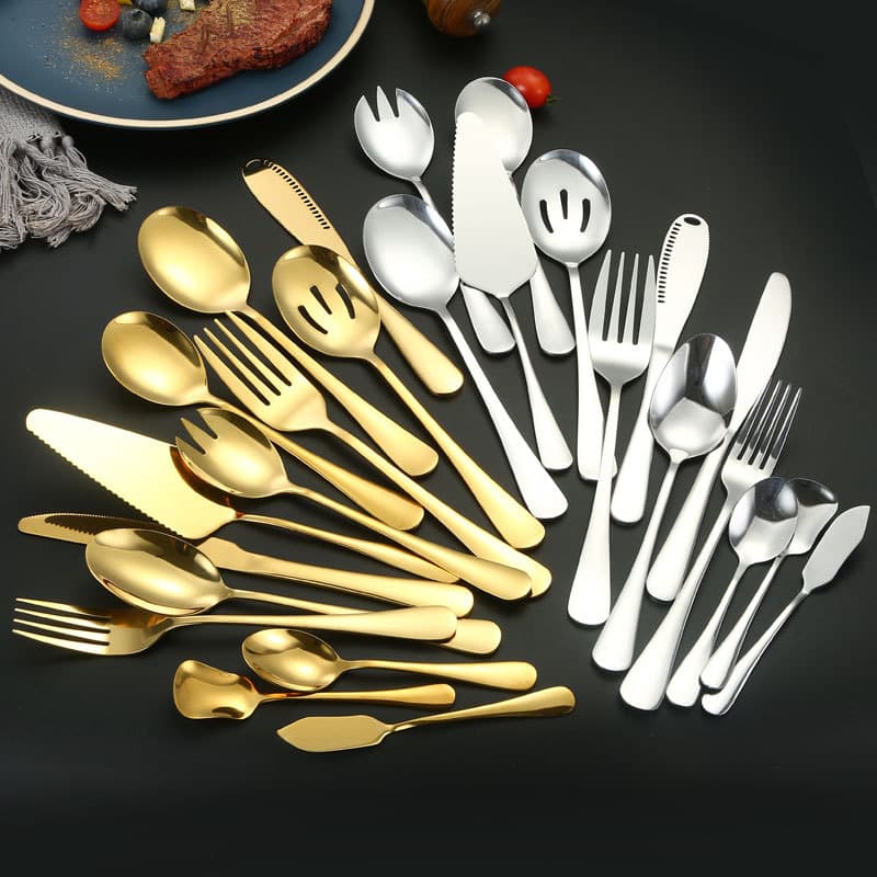 Cross-border hot stainless steel tableware knife, fork and spoon factory wholesale hotel Western food golden steak knife, fork and spoon four-piece set