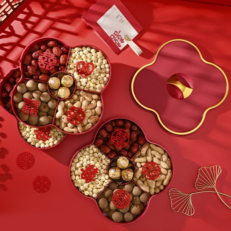New Light Luxury Faux Leather Fruit Tray Household Multi-Layer Dried Fruit Box Compartment with Lid Nut Candy Box Living Room Snack Tray