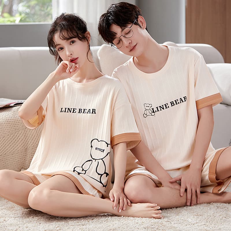 Couple Pajamas Summer 2025 New Cotton Short Sleeve Set Cartoon Cute Plus Size Men Women Thin Homewear