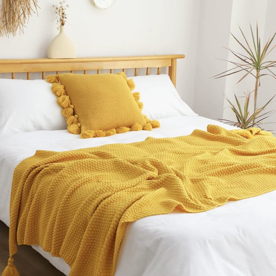 Retro Large Tassel Bed Throw B&B Bed Runner Living Room Sofa Blanket Cover Office Nap Blanket