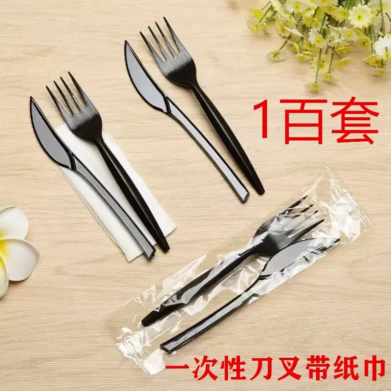 Disposable Knife and Fork Set 4-Piece Cutlery Set with Plastic Packaging for Takeout, Cake, Mooncake, Steak, and Pizza