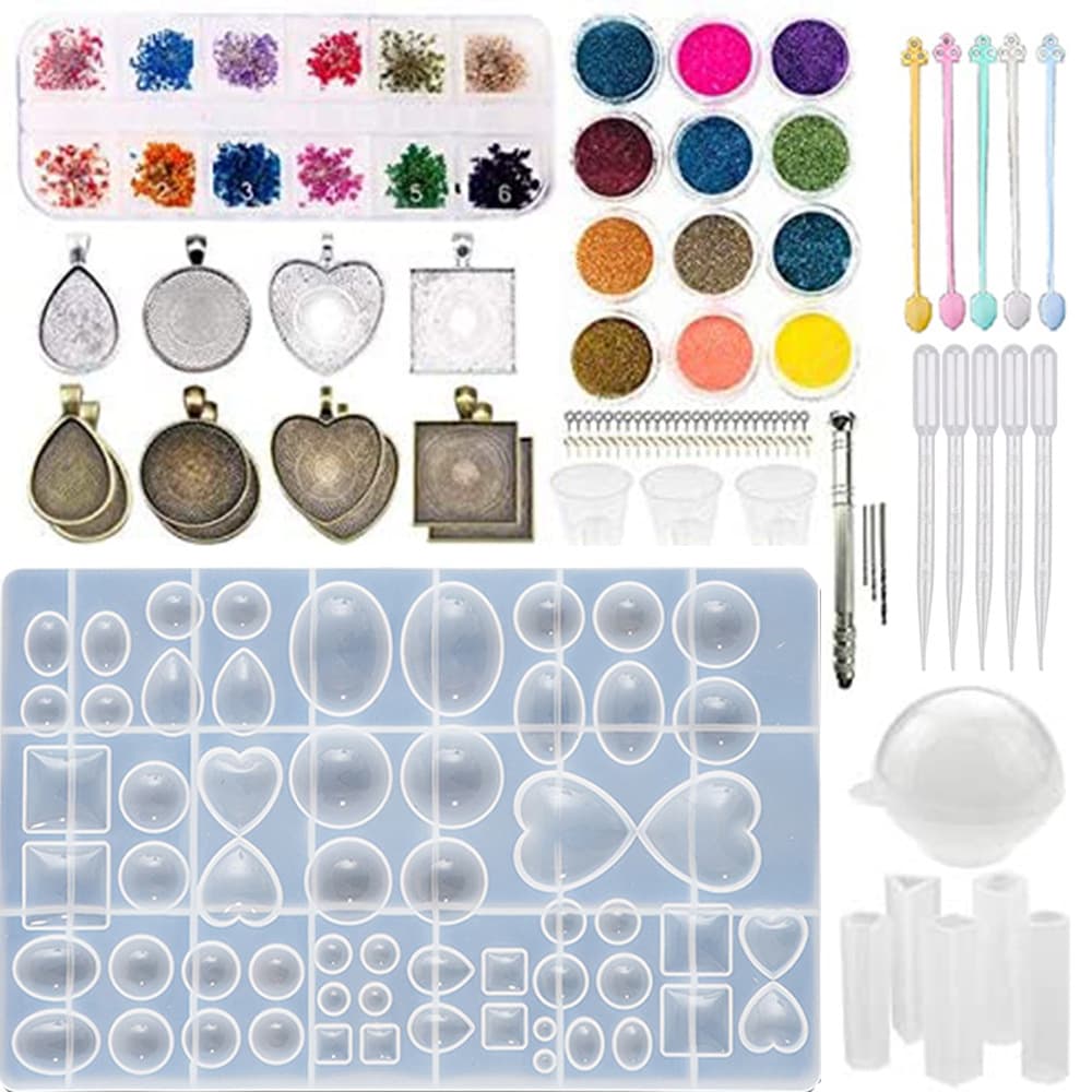107-Piece / 61-Piece Crystal Epoxy Time Gem Silicone Mold Dried Flower Pendant Necklace Base Jewelry Mold