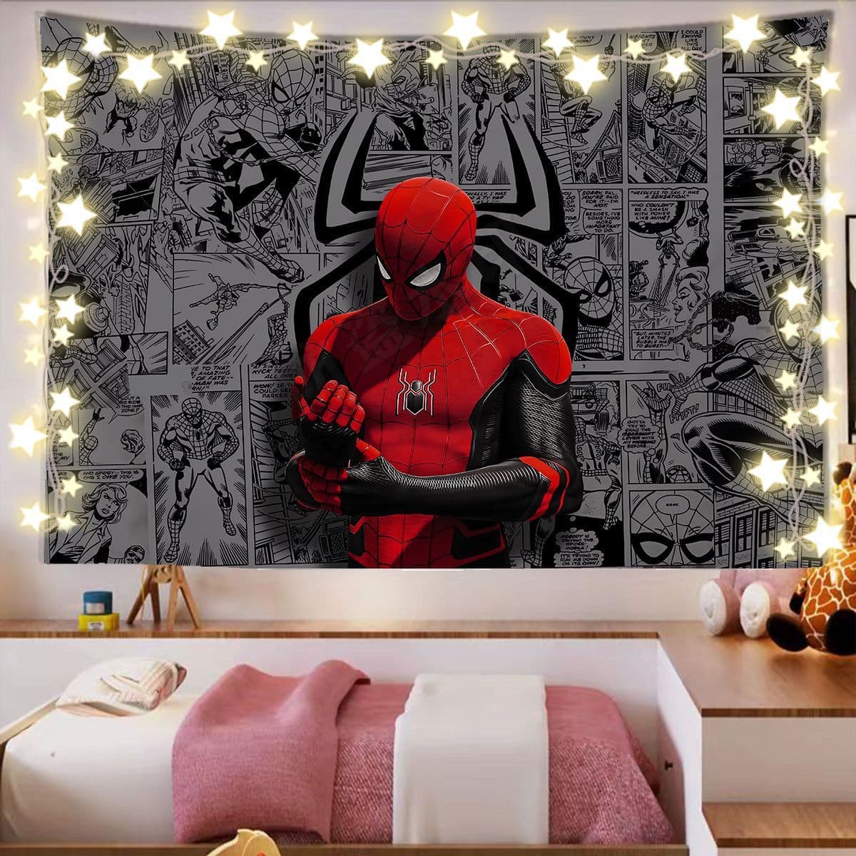 Internet celebrity Spider-Man animation background cloth student room dormitory bedroom decoration bedside wall cloth hanging cloth atmosphere sense