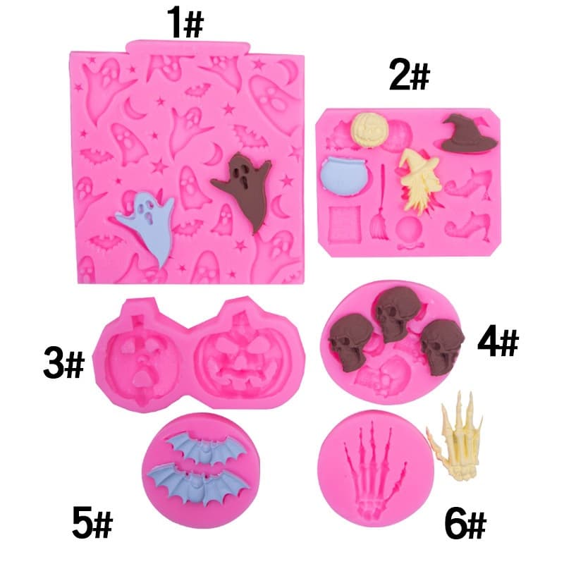 Christmas Theme Silicone Mold Ghost Bat Pumpkin Lantern Skull Witch Cake Fondant Decoration Silicone Mold