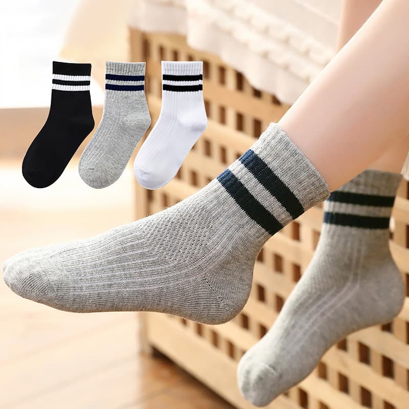 Children's Socks Wholesale Thin Boys Baby Socks Girls Solid Color Striped Mid-Calf Student Sports Cotton Socks Wholesale