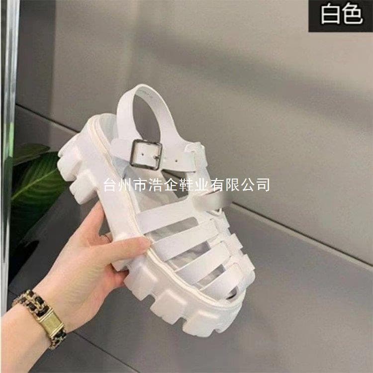 Size 43 Roman Women's Sandals Women's 2022 New Summer Breathable Baotou Increased Anti-Slip Thick Heel Hollow Women's Shoes White