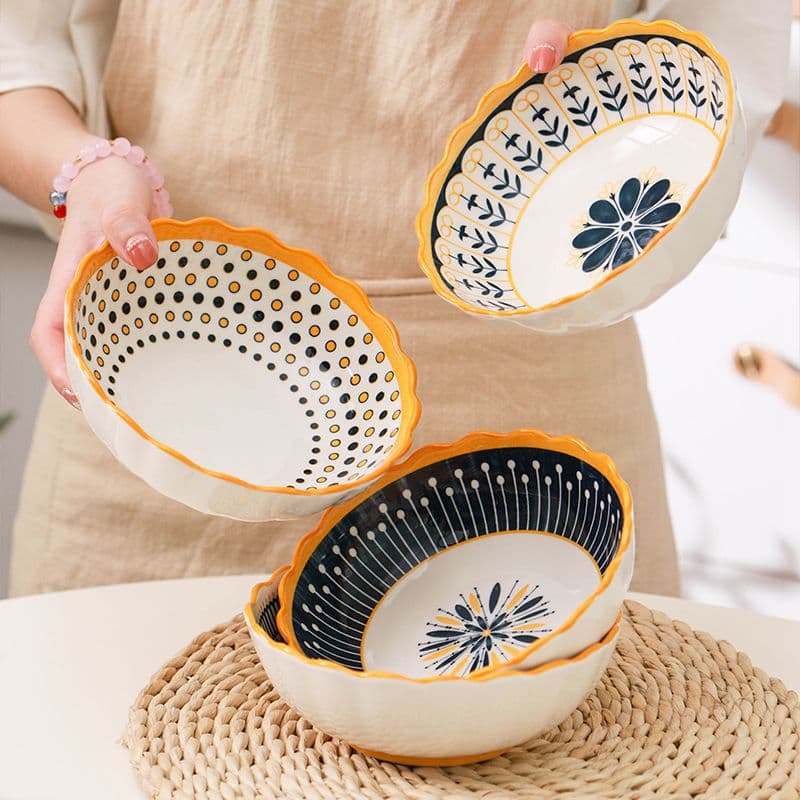 Creative Ceramic Bowl, Home Use Fruit Bowl, Salad Bowl, Dessert Bowl, Trendy Matching Baking Bowl, Small Dish, Shallow Round Bowl