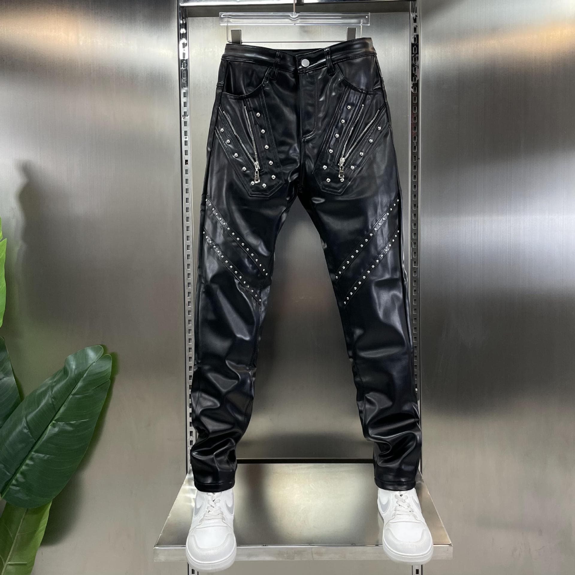Men's leather trousers, thick, windproof, warm, slim fit, skinny jeans, available in stock, dropshipping available.