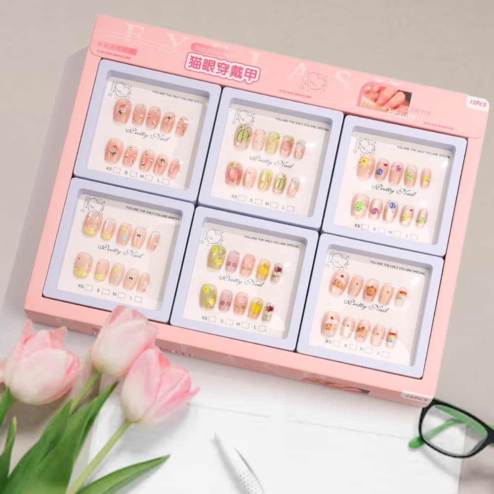 New Style Wearable Nails Wholesale Night Market Nail Stickers for Students and Children Cartoon Nail Stickers Short Nail Pieces
