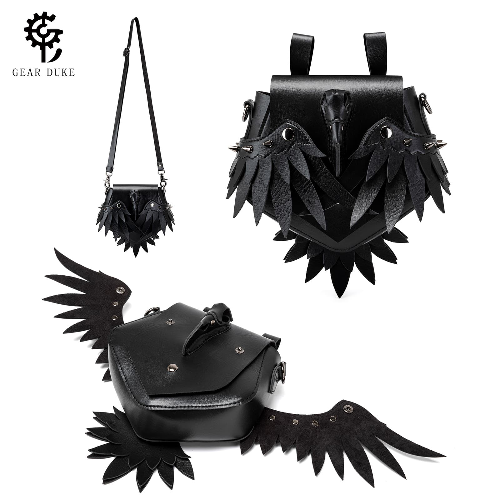 Cross-border Gothic Crow Wings Personalized Shoulder Crossbody Bag Dark Punk Rivet PU Small Bag Subculture Waist Bag