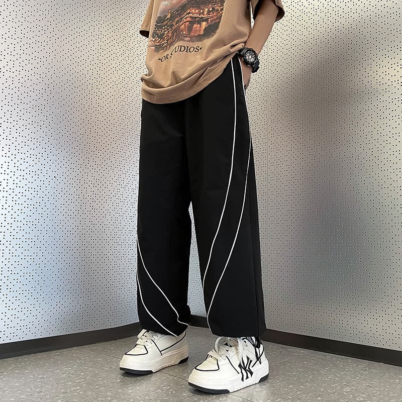 Summer Ins Trendy Japanese Casual Straight-Leg Jogger Cropped Sweatpants for Men, Loose and Versatile Wide-Leg Long Pants