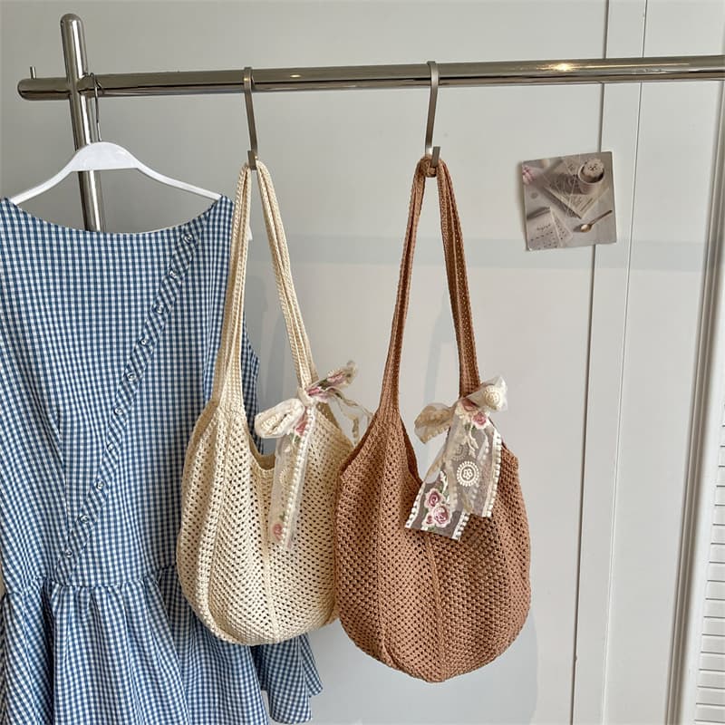 Casual Hollow-Out Woven Bag Large Capacity Student Lazy Style Straw Woven Handbag Tote Shoulder Bag for Women New