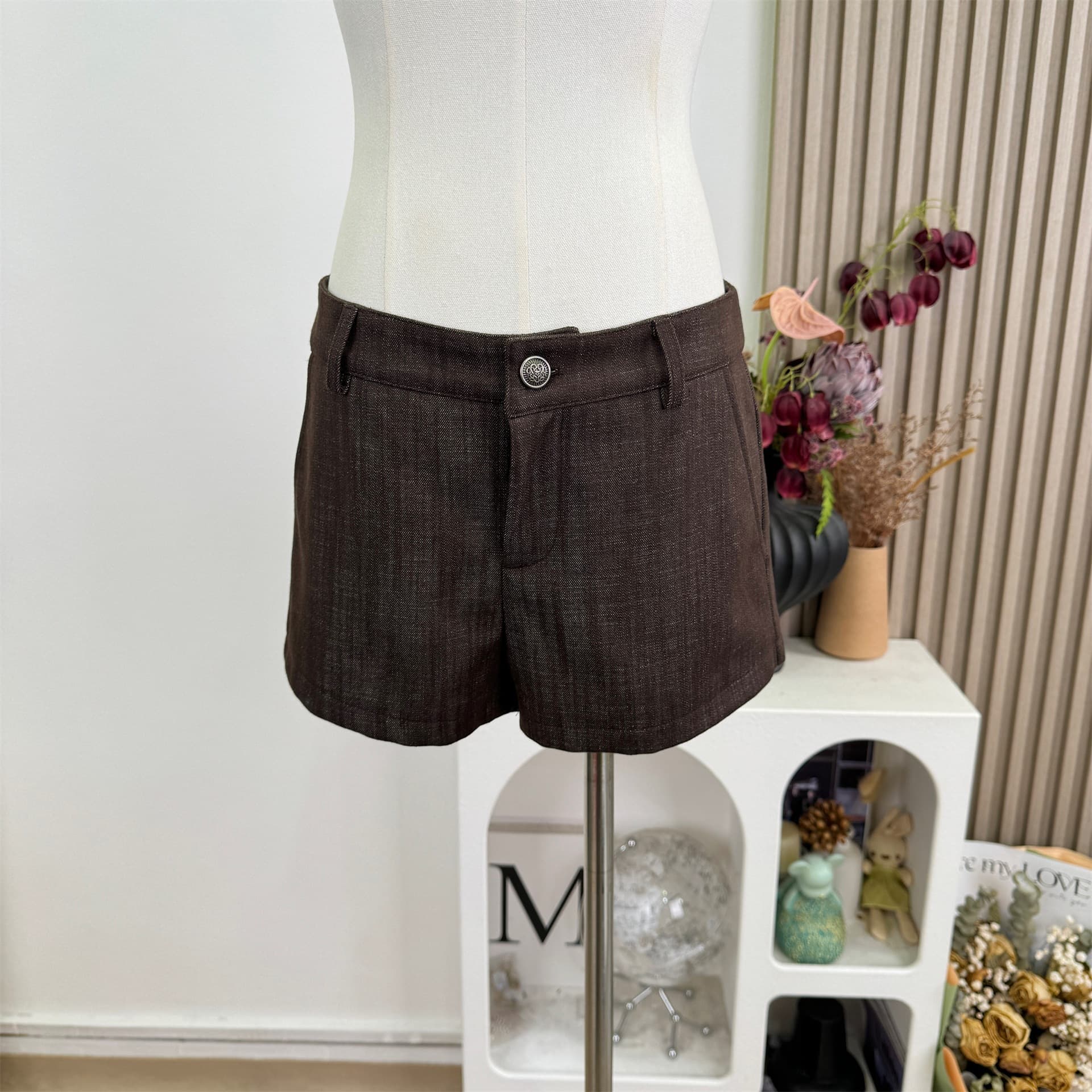 Bamboo pattern denim and cotton shorts, high waist, versatile, slimming and long legs, summer hot pants for women
