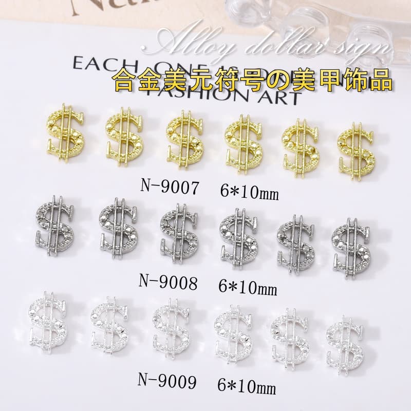 Cross-border Hot Selling Nail Art Alloy Accessories Money Dollar Diamond Light Luxury 3D Dollar Sign Nail Decorations Wholesale