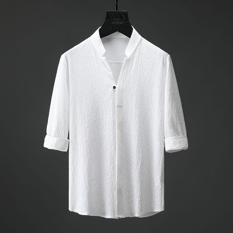Set of men's summer ice silk Hanfu men's clothing with a set of handsome Chinese style men's cotton and linen short-sleeved shirts two-piece set