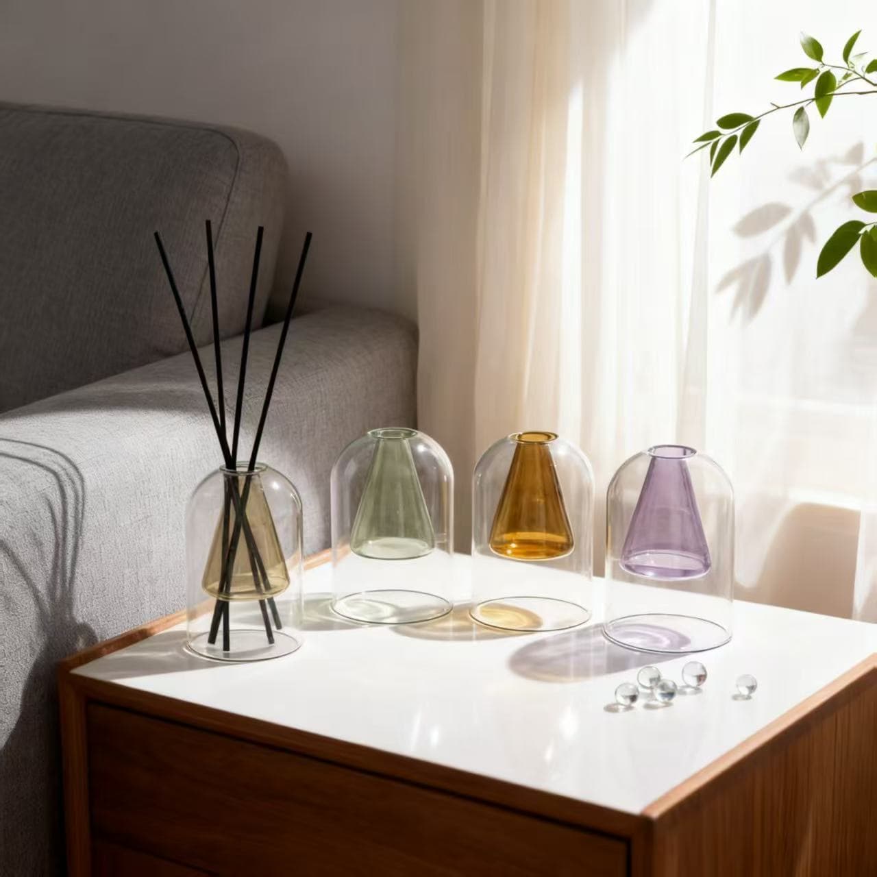 Double-layer glass empty bottle aromatherapy bottle Nordic style diffuser bottle desktop decoration free volatilization stick glass perfume volatilization bottle