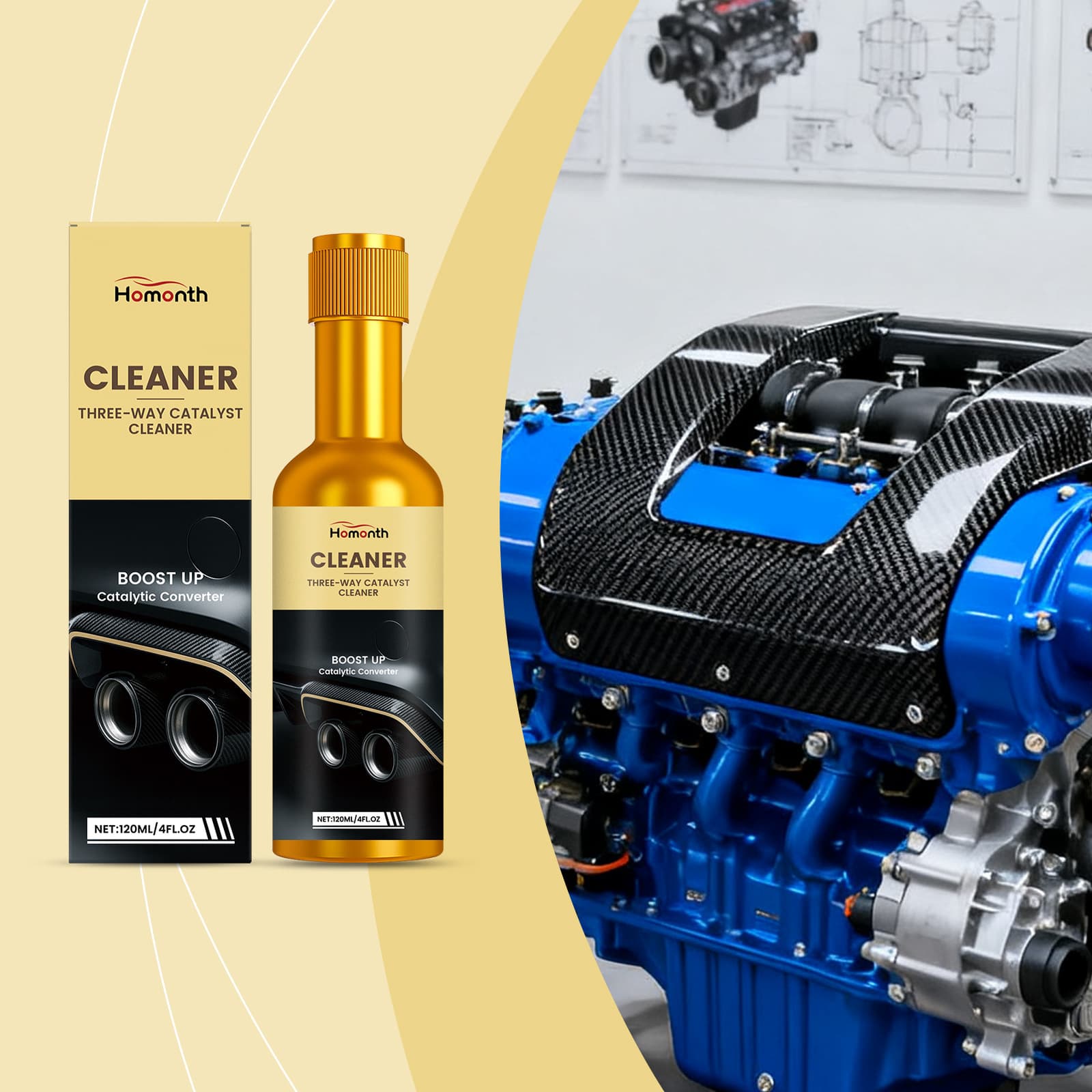 HOMONTH Car Cleaner - Removes Stubborn Carbon Deposits, Reduces Fuel Consumption, Gasoline Car Maintenance