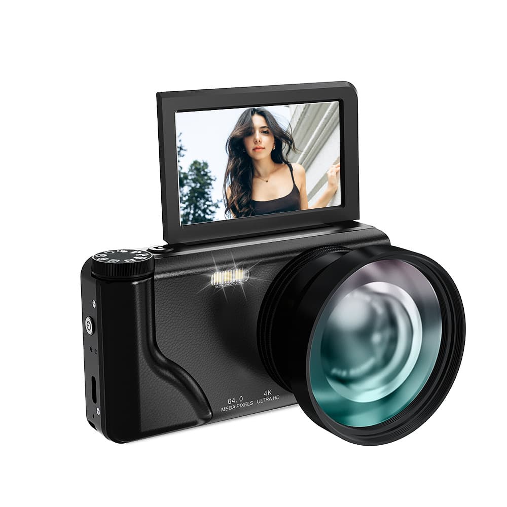 Flip-Screen CCD Camera, True 2000W, Real 4K, Entry-Level for Students, Selfie Video, True Pixel Digital High-Definition