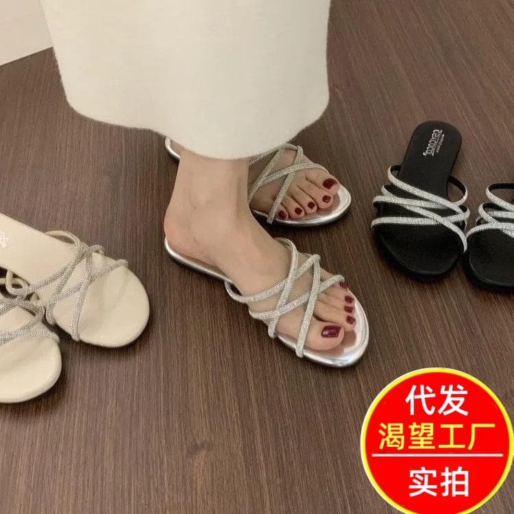 2026 Summer New Arrival Chic French Vacation Style Open-Toe Slip-On Comfortable Versatile Thin Strap Women's Sandals