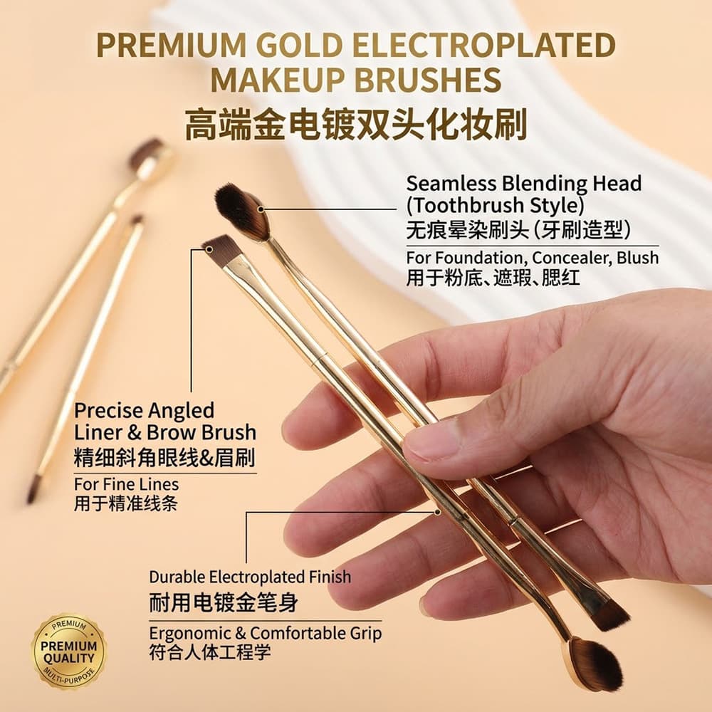Double-Headed Toothbrush Makeup Brush BB Cream Foundation Concealer Eyebrow Brush Cosmetic Tool Single Piece Nylon Bristles Portable Handle