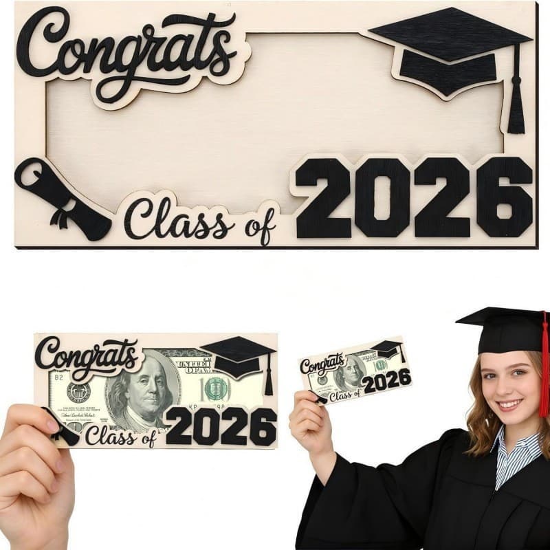 2026 Graduation Season Wooden Wallet Photo Frame Graduation Cap Shape Red Envelope Ornament Graduation Gift Desktop Decoration