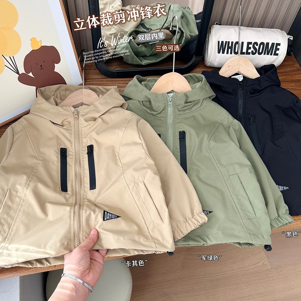 Spring/Autumn New Children's Hooded Coat Medium to Large Boys' Windproof Windbreaker Student Stylish Workwear Jacket