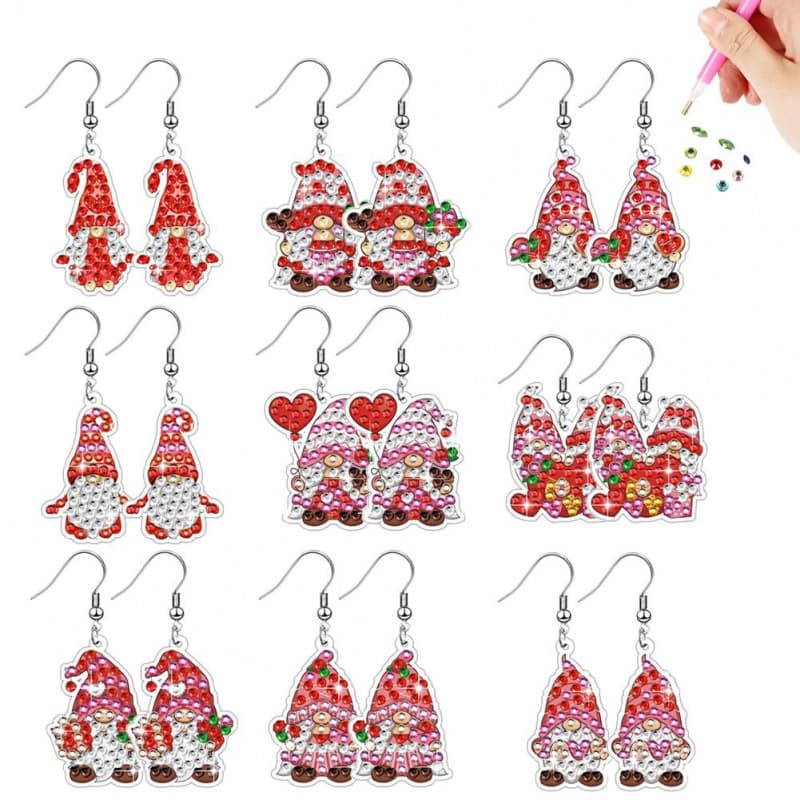 5D Cross-border New Product 9-Piece Diamond Painting Gnome Pendant Earring Making Kit Colorful Crystal Rhinestone Pendants Factory Direct
