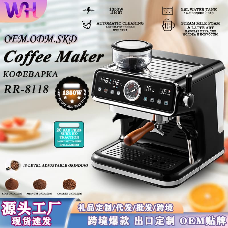 Export Light Luxury Home Commercial Milk Frothing Italian American Semi-Automatic Office Large Smart Coffee Machine with Grinder