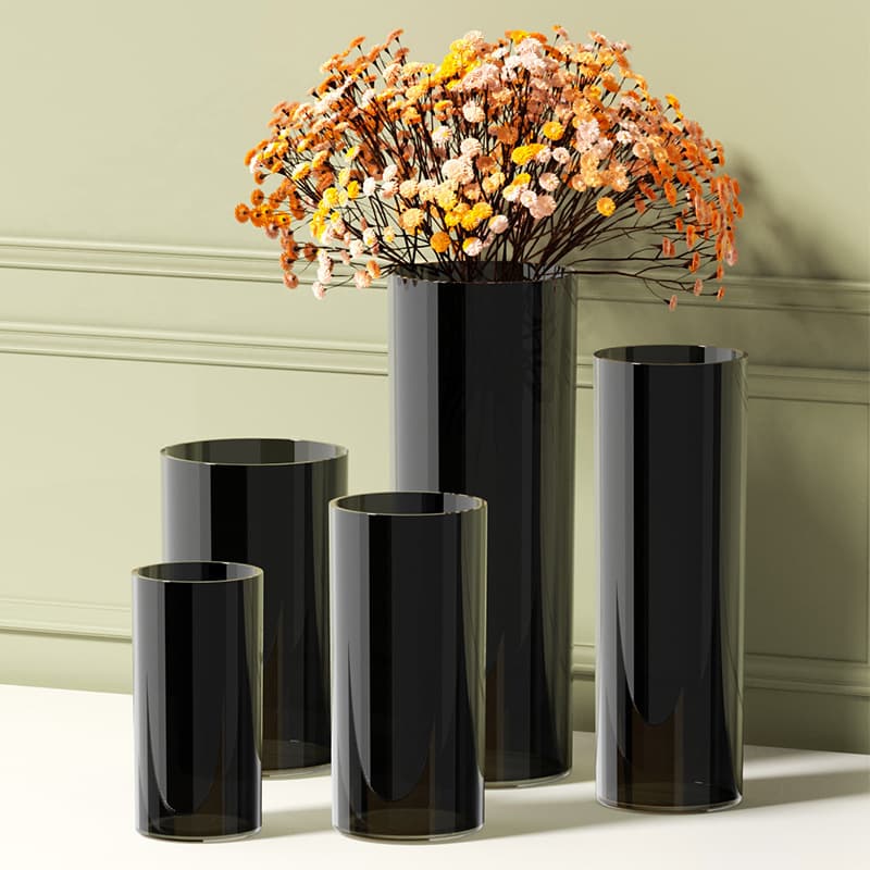 Nordic Style Flower Bucket Pure Black Vase Large Round Flower Tube Straight Flower Pot Rich Bamboo Flowers Heightening Flower Bucket