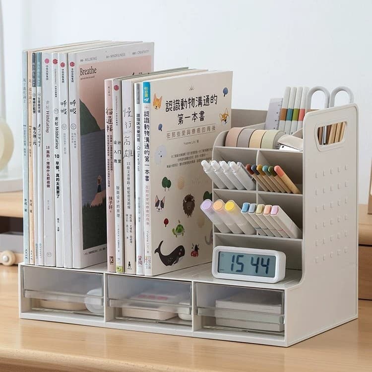 Creative Angled Pen Holder Book Organizer with Design Aesthetic, Multi-functional Student Desk Storage