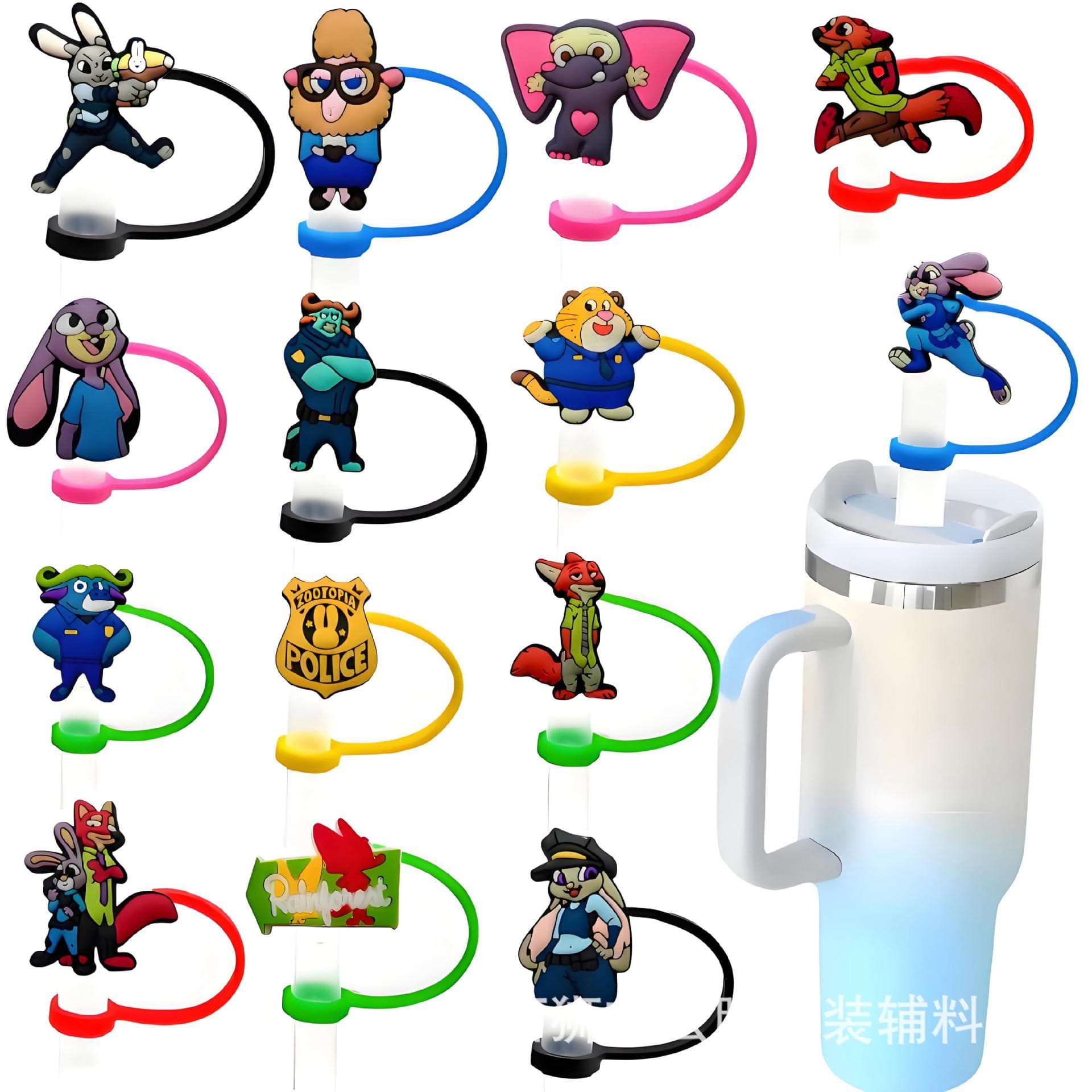 Zootopia Straw Cap Popular Stanley Water Cup Straw Plug 8/10mm Silicone Straw Cover