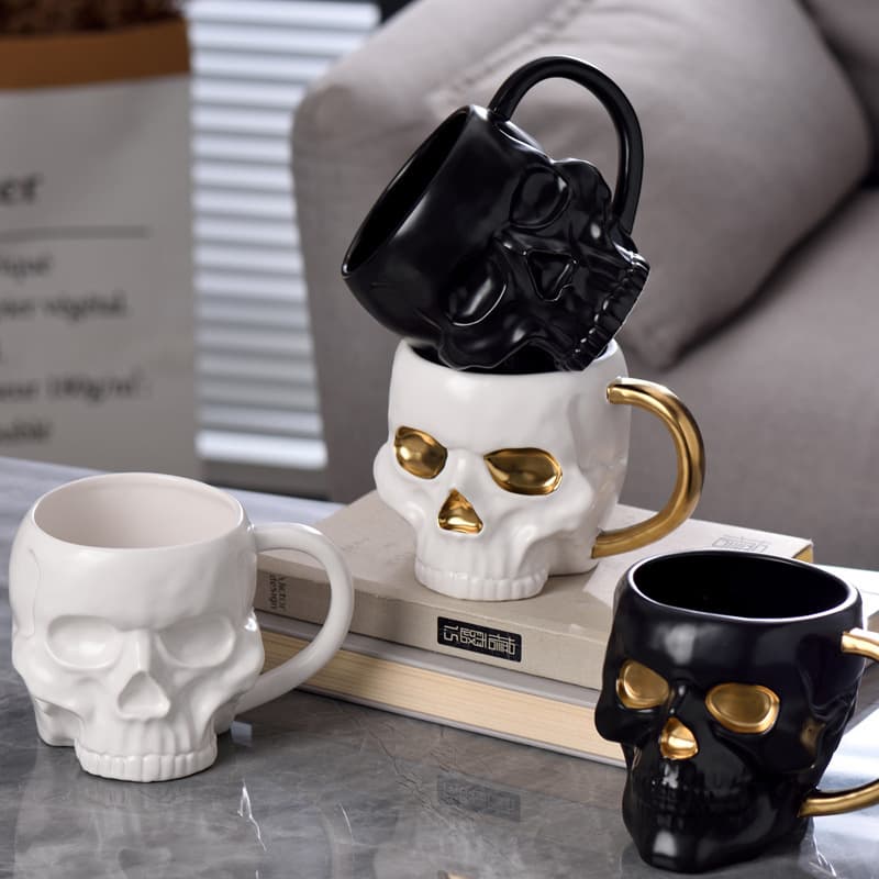Skull Bar Mug Creative Ceramic Mug Office Coffee Cup Simple Modern Rimmed Niche Cup