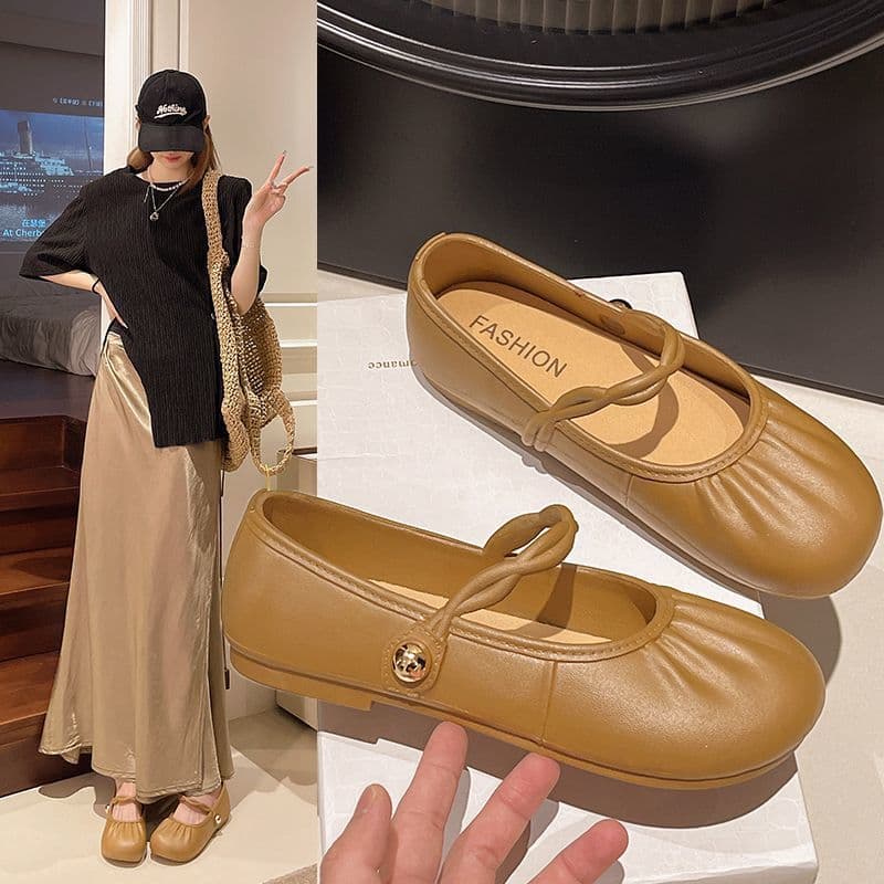 2025 New Mary Jane Flats Lazy Shoes Flat Folded One-Strap Shallow Mouth Gentle Style Mary Jane Shoes