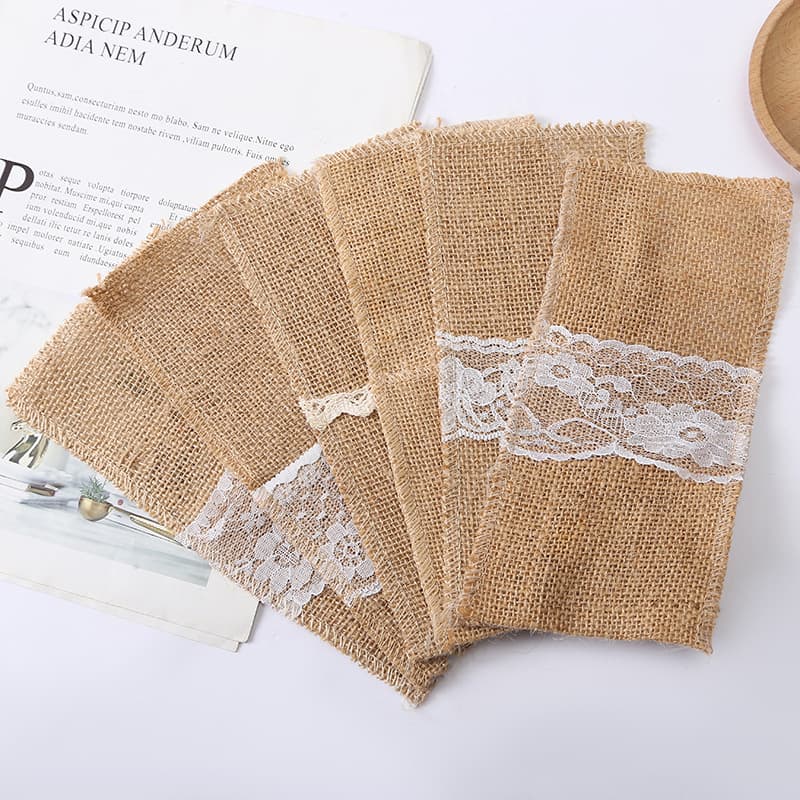 Linen Lace Cutlery Bag, Christmas Decorative Linen Cutlery Bag, Wedding Celebration Love Hemp Rope, Manufacturer