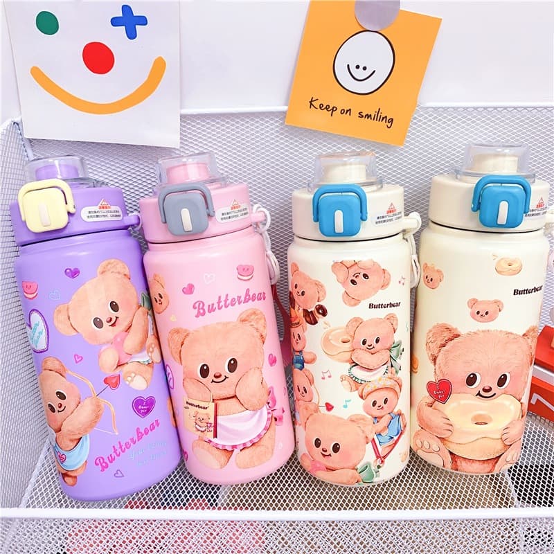 New Butter Bear Thermos Cute Kulomi Children's Portable Drinking Cup Large Capacity Stainless Steel Bouncing Cup