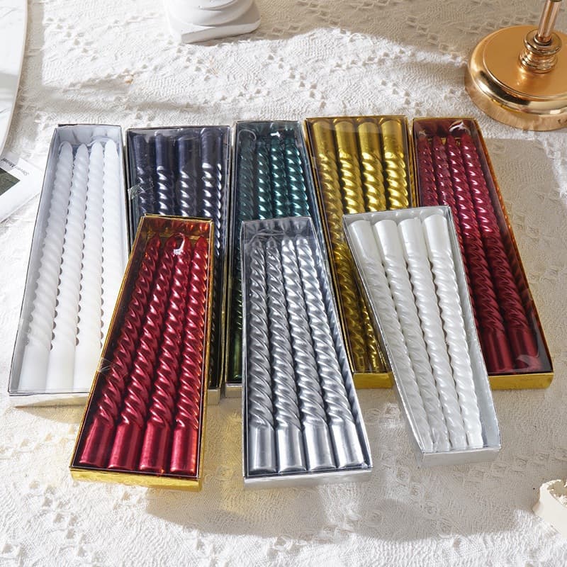 4 pcs/box European-style candles gold foil electroplated spiral threaded candles wedding candlelight dinner high-appearance long-stem wax candles