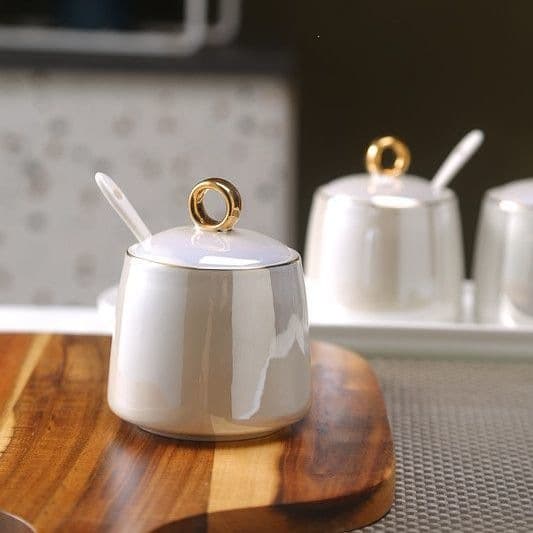 Ceramic Seasoning Jar New Model Emerald Green Seasoning Jar Set Light Luxury Chili Oil Jar Salt Jar for Home Kitchen with Lid