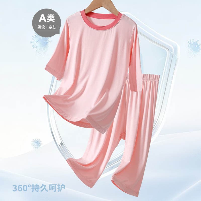 Children's Pajamas Boys Summer Thin Short Sleeve Girls Boys Middle and Big Kids Set Kids Summer Homewear Three-Quarter Sleeve