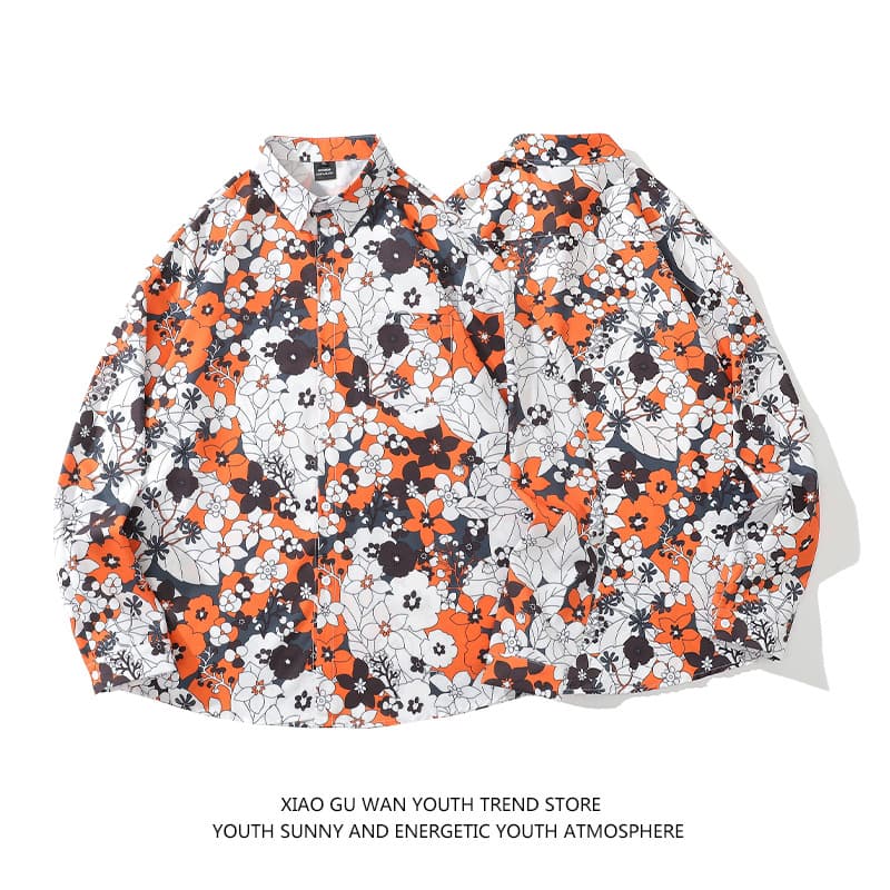 New Spring/Autumn Fashion Floral Print Long-Sleeve Shirt for Men and Women, Loose Casual Style Shirt Jacket