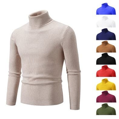 Cross-border Men's Autumn/Winter High Neck Slim Fit Base Layer Sweater, Solid Color Knit Top, Wholesale