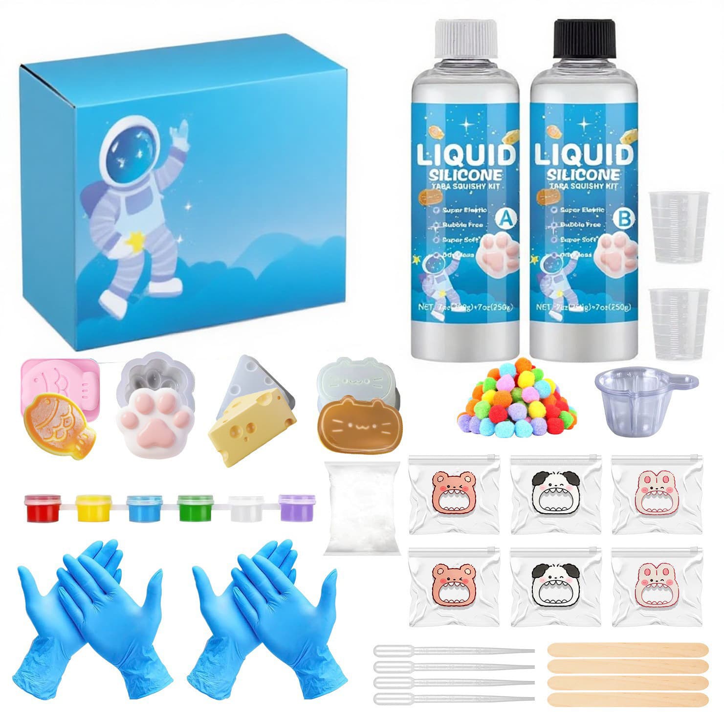 Cross-border OEM custom translucent kneading ab glue DIY homemade flip mold silicone toy tool material set package