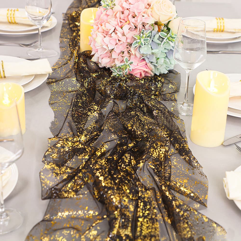Cross-border golden thin mesh table runner glitter gold foil wedding baby shower holiday Christmas decoration table runner atmosphere