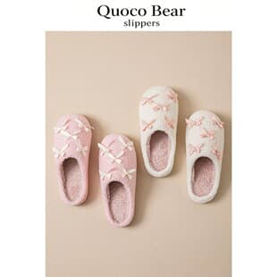 Cross-border Amazon Bowknot Girl Fluffy Slippers Home Cute Fuzzy Slippers European and American Warm Cotton Slippers for Women