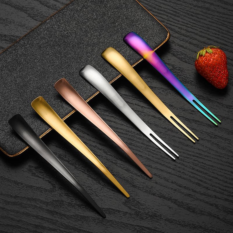 304 Stainless Steel Tea Scoop Household Fruit Fork Dessert Ice Cream Cake Dual-Use Double-Ended Fork Spoon