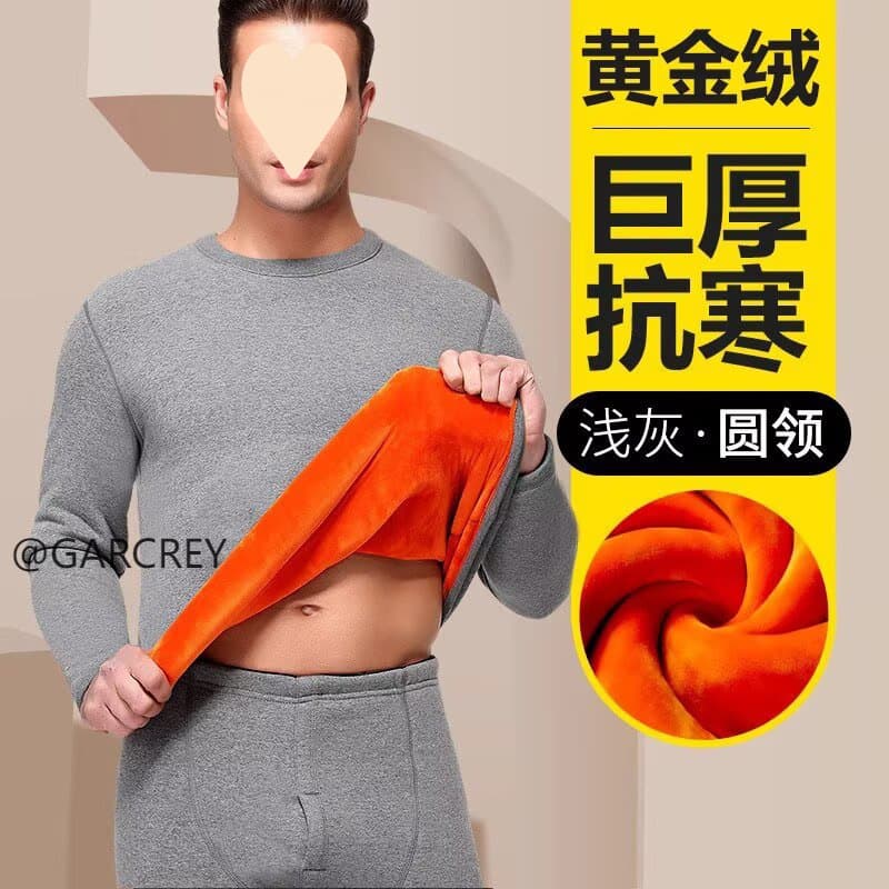 Super thick men's thermal underwear, thick fleece-lined middle-aged and elderly round neck cold-proof long johns set, winter women's