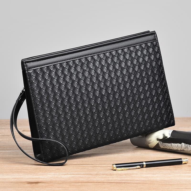 Fashionable trendy men's handbag large-capacity underarm business commuter casual woven pattern clutch