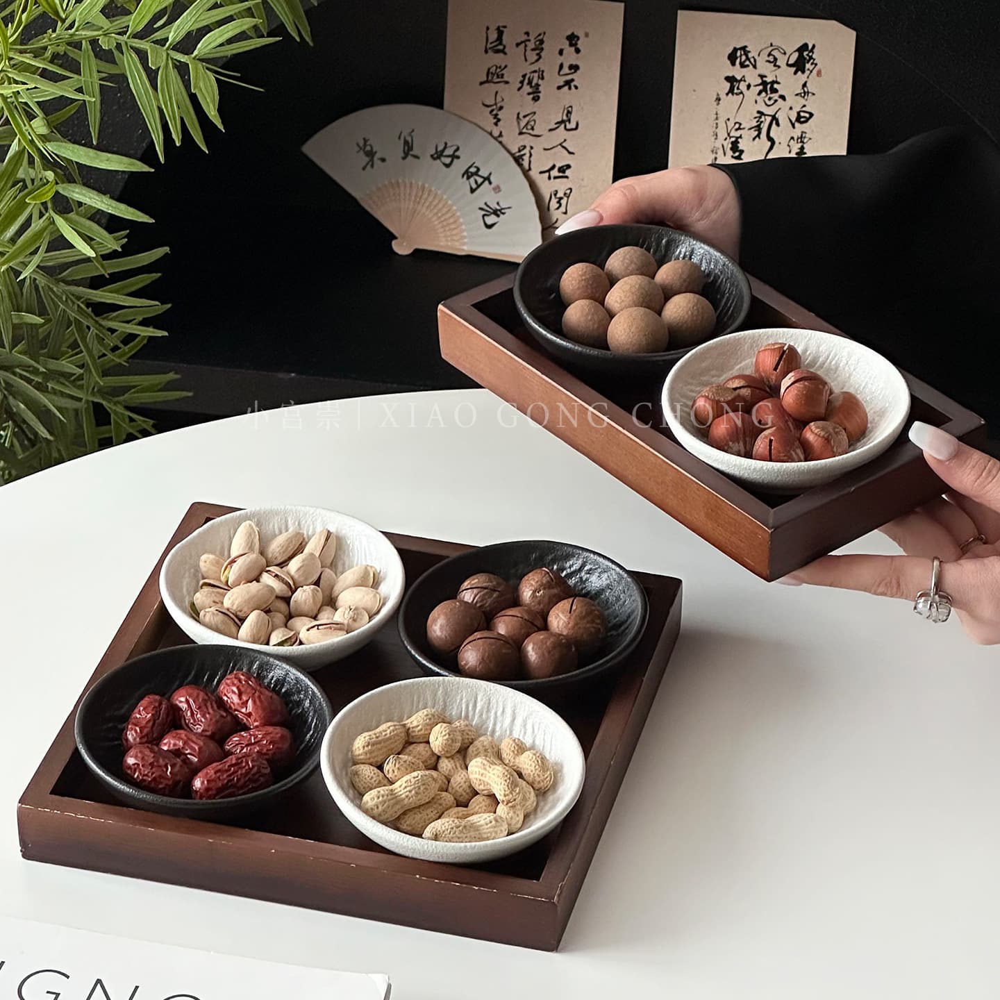 Chinese Ceramic Snack Plate Dried Fruit Tray for Living Room Coffee Table Tea Nuts Candy Snack Fruit Dish